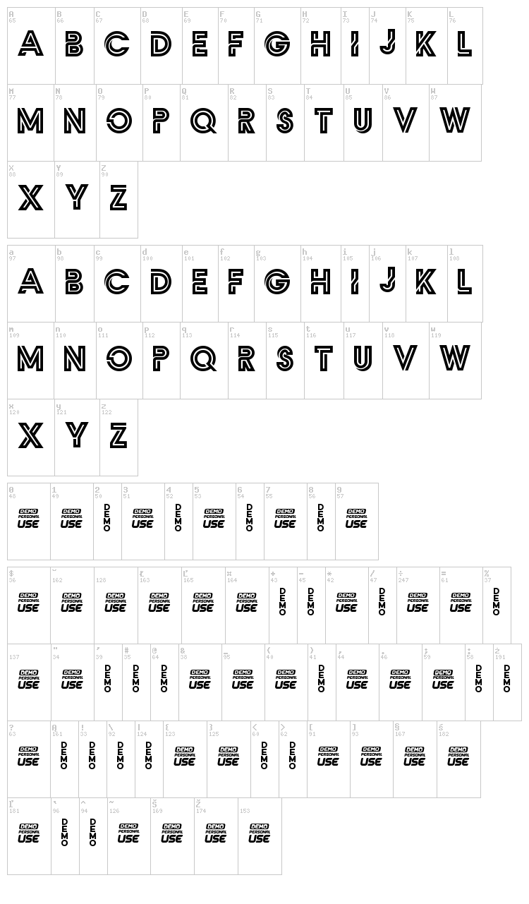 Zilap Monograma font map